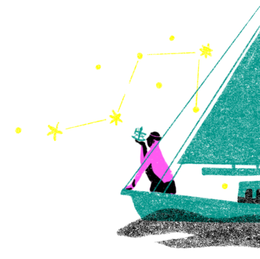 Illustration d'une personne à l'avant d'un voilier