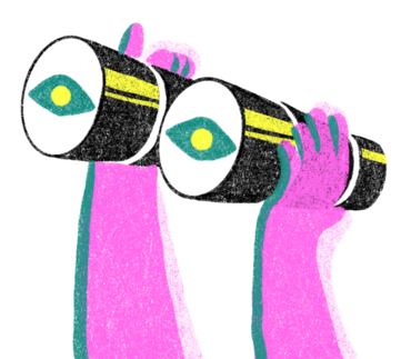 Illustration de mains tenant des jumelles
